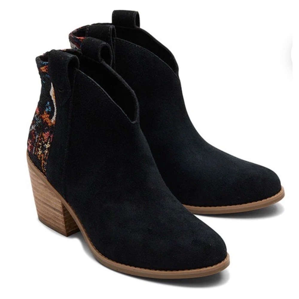 TOMS‎ Marina Black Suede Tapestry Western Ankle Boots OrthoLite Size 6 NEW